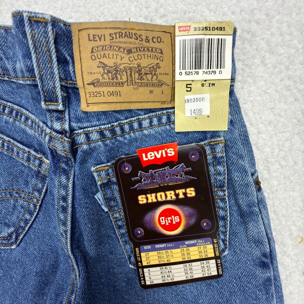 Vintage 90s Levis 550 Slim Girls Denim Shorts Size 5 Blue NWT NOS Y2K